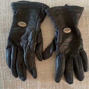 BLACK VTG HARLEY DAVIDSON METAL LOGO LEATHER GLOVES WOMENS SIZE SMALL